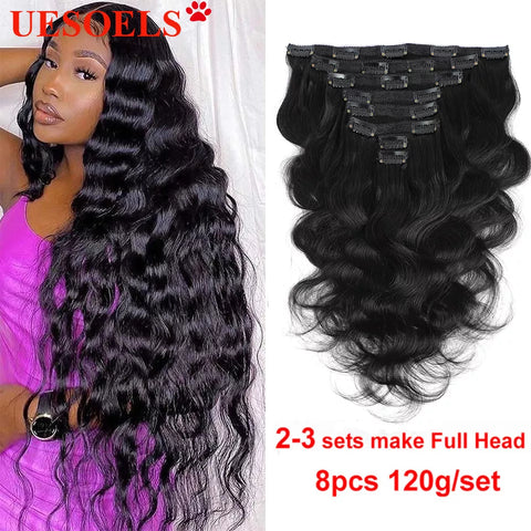 Clip In Hair Extensions Human Hair Body Wave Clip In 8 Pcs/Set Natural Black Color Clip In Brazilian 100% Remy Hair 8-26 Inch